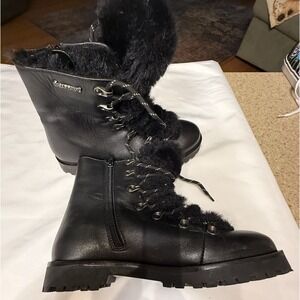 Bearpaw Boots Womens 7 Black Liv Suede Faux Fur Pom-Pom Wool Blend Footbed 3220W